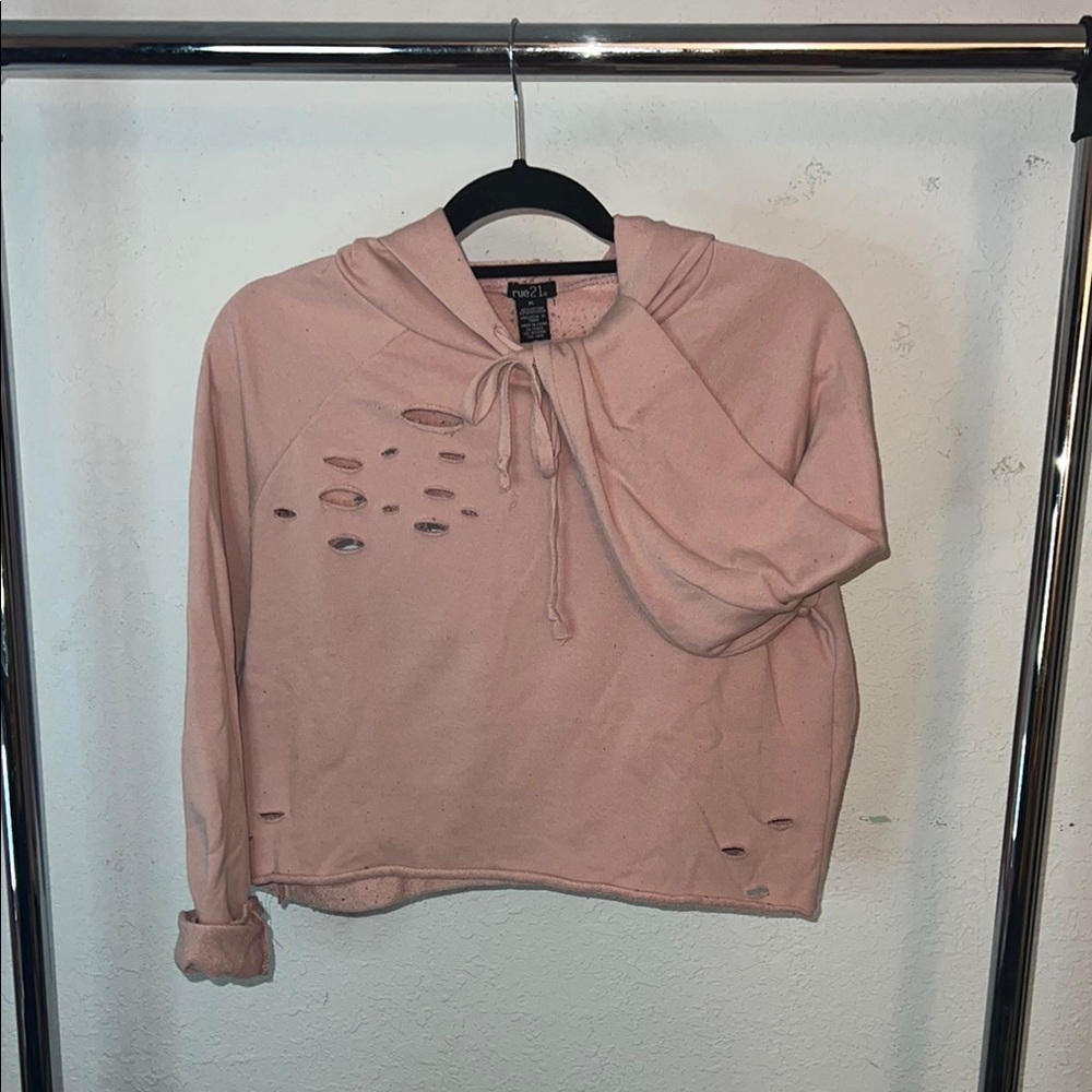 Relaxed Crop Pink Sweatshirt with Cut Out Details